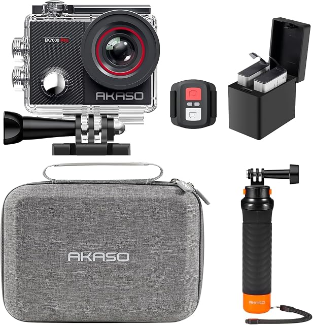 Actioncam AKASO EK7000 Pro mit Schwimmgriff, wasserdichtem Schutzgehäuse und Tragetasche