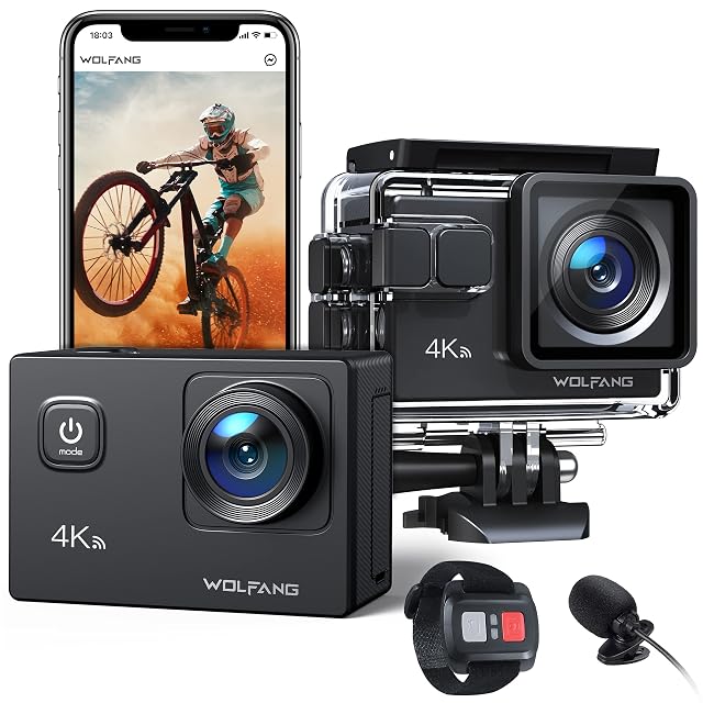 Actioncam WOLFANG GA100 mit wasserdichtem Schutzgehäuse, Fernbedienung, Mikrofon und zwei Akkus