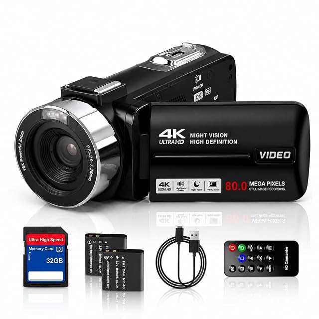 Schwarzer Camcorder Aroeally HDV03 mit Fernbedienung und zwei Akkus