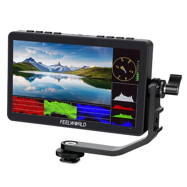 FEELWORLD F5 Pro V4 mit angesetzter F970-Akkuplatte und externem Stromkit