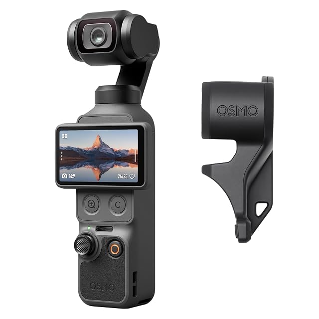 Taschen-Gimbalkamera DJI Osmo Pocket 4 aufrecht mit nach vorn gerichtetem Bildschirm