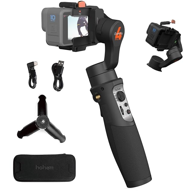 Schwarzer Drei-Achsen-Gimbal hohem iSteady Pro 4 mit einer Actioncam