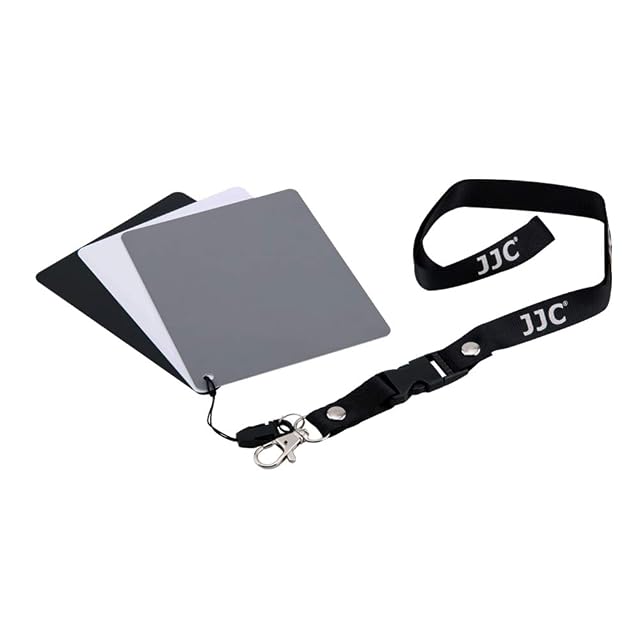 JJC-Set aus drei PVC-Karten in Grau, Weiß und Schwarz mit ihrem Clipband