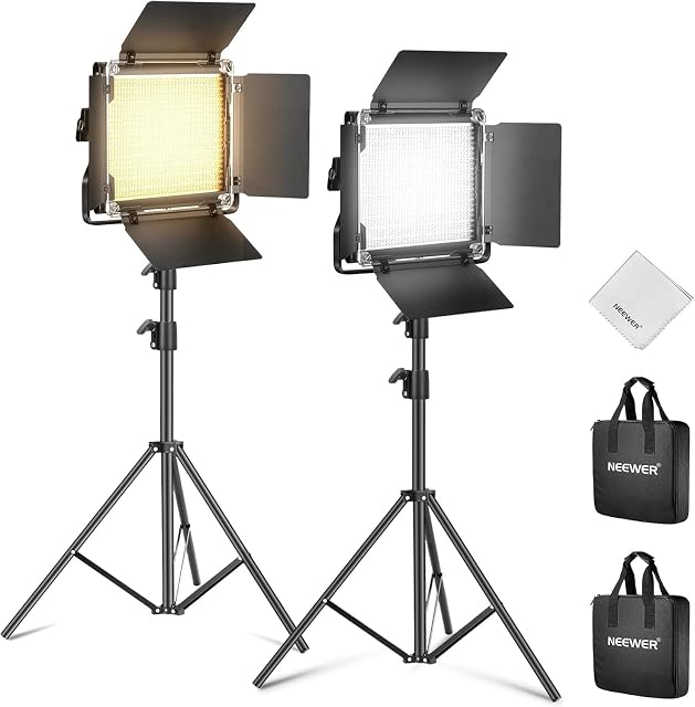 Paar LED-Panels NEEWER 660 mit Torblenden auf Aluminiumstativen