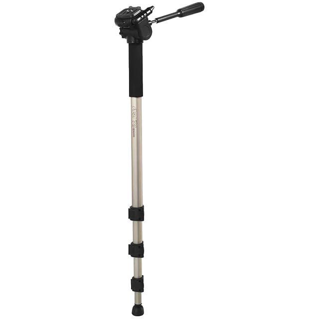Einbeinstativ Hama Star 78 Mono aus champagnerfarbenem Aluminium mit 3-Wege-Neiger und Wasserwaage
