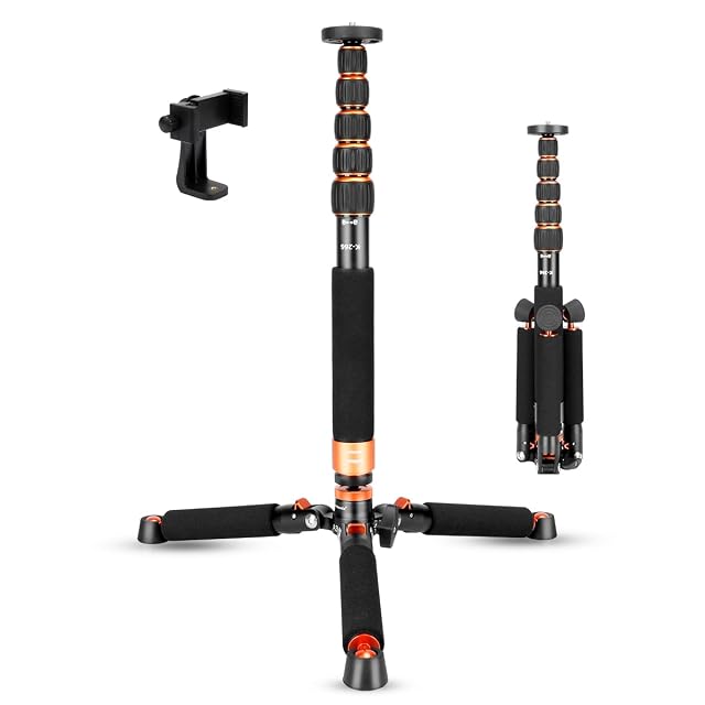Einbeinstativ koolehaoda K-266 in Orange und Schwarz mit Metallstandfuß und sechs Segmenten