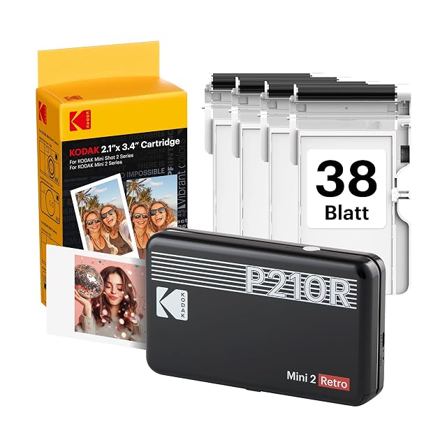 Drucker KODAK Mini 2 Retro beim Ausgeben eines Drucks mit 5 mal 7,6 cm