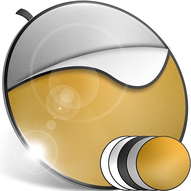 Retoo-Fünf-in-eins-Reflektorscheibe mit ihrer goldenen Fläche, mit Reißverschlusstasche