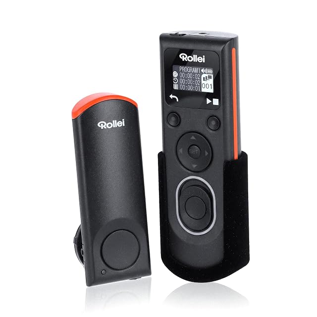 Rollei-Funkfernauslöser mit eingeschaltetem, beleuchtetem OLED-Display