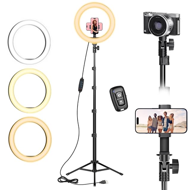 Ringlicht AIXPI mit 10 Zoll auf hohem Stativ mit 360-Grad-Handyhalterung