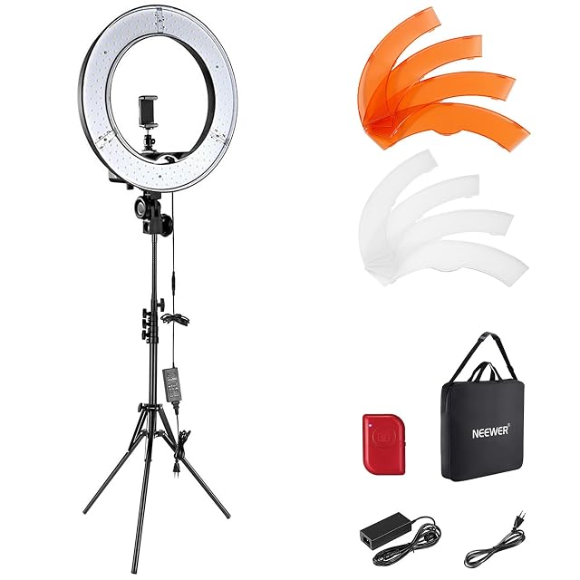 Ringlicht NEEWER mit 18 Zoll auf hohem Stativ mit Softschlauch-Handyhalterung und Filterset