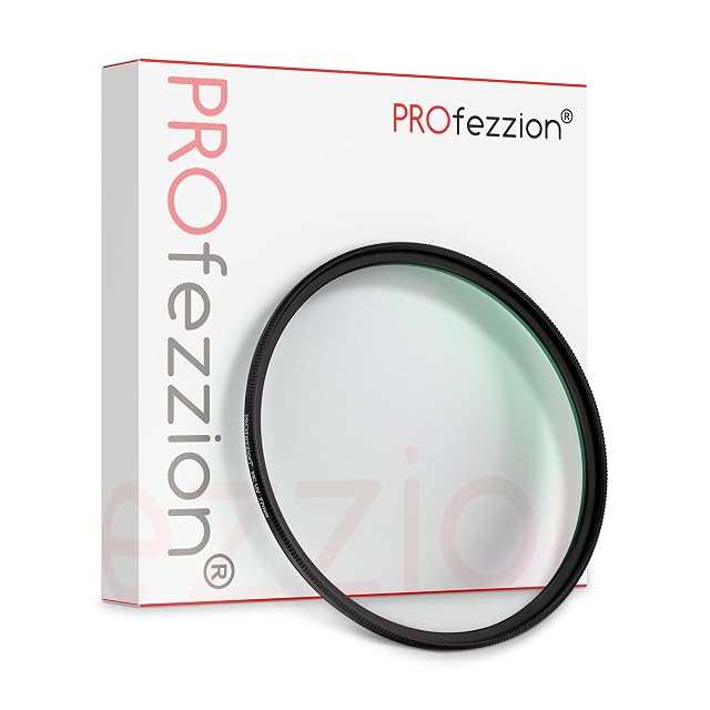 PROfezzion-67-mm-UV-Filter in seiner schlanken Aluminiumfassung neben seinem gepolsterten Etui