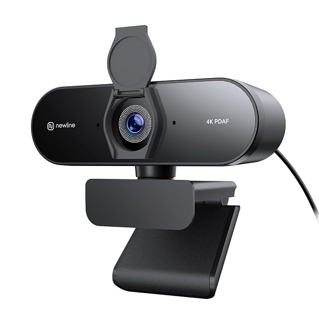 Schwarze 4K-Webcam N newline NewEye62 mit zwei Mikrofonen und Sichtschutzabdeckung